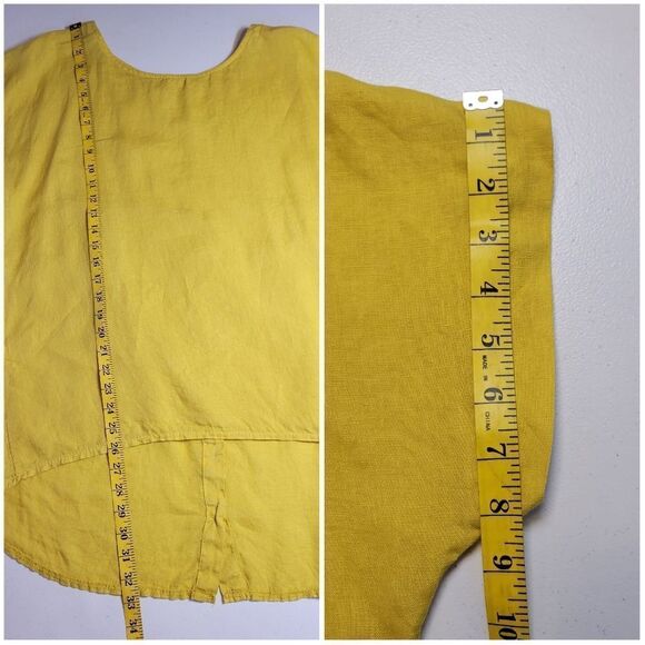 Terzo Millennio Italian Linen High Low Yellow Button-Back Blouse Lagenlook - Picture 8 of 11